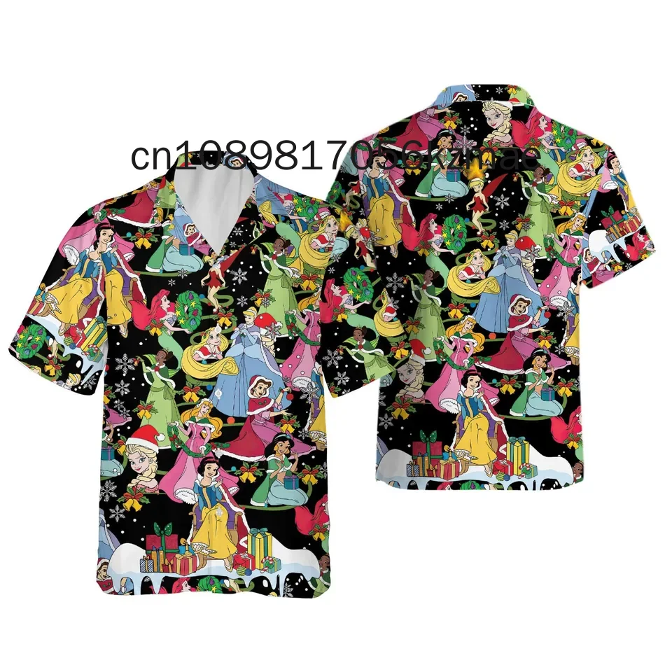 2024 neue Disney Prinzessin Hawaii Shirt Männer Frauen Kurzarm Button Up Shirt Disney Weihnachten Hawaii Shirt