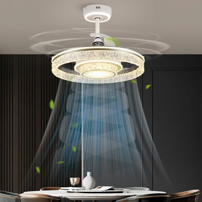 Ice Cracked Ceiling Fan Lights Invisible Fan Light Luxury Pendant Light Bedroom Dining Room Household Integrated LED Fan Lamps