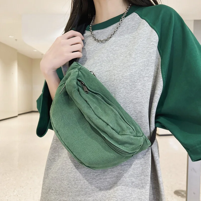 

Washable Canvas Chest Bag for Women Japanese Simple Casual Bag Summer Mobile Phone Bag Crossbody Small Bag