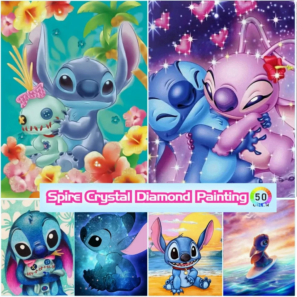 Blue Pink Lilo & Stitch Crystal Diamond Painting Kits Embroidery Mosaic Disney Colorful Graffiti Cartoon Picture Home Decor Gift