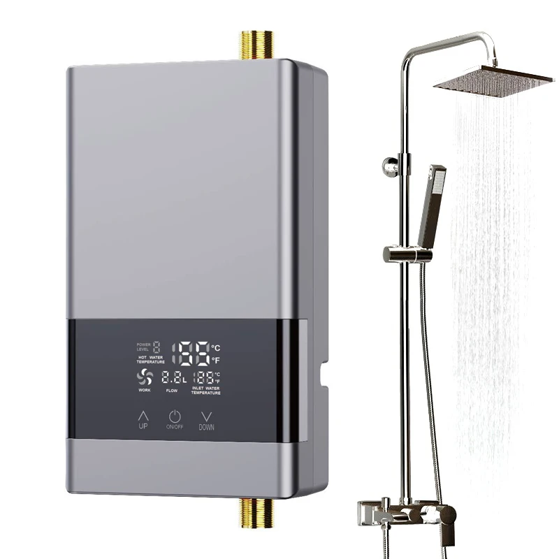 Instant Water Heater Bathroom Kitchen Wall Mounted Electric Water Heater LCD Temperature Display with Remote Control 110V/220V