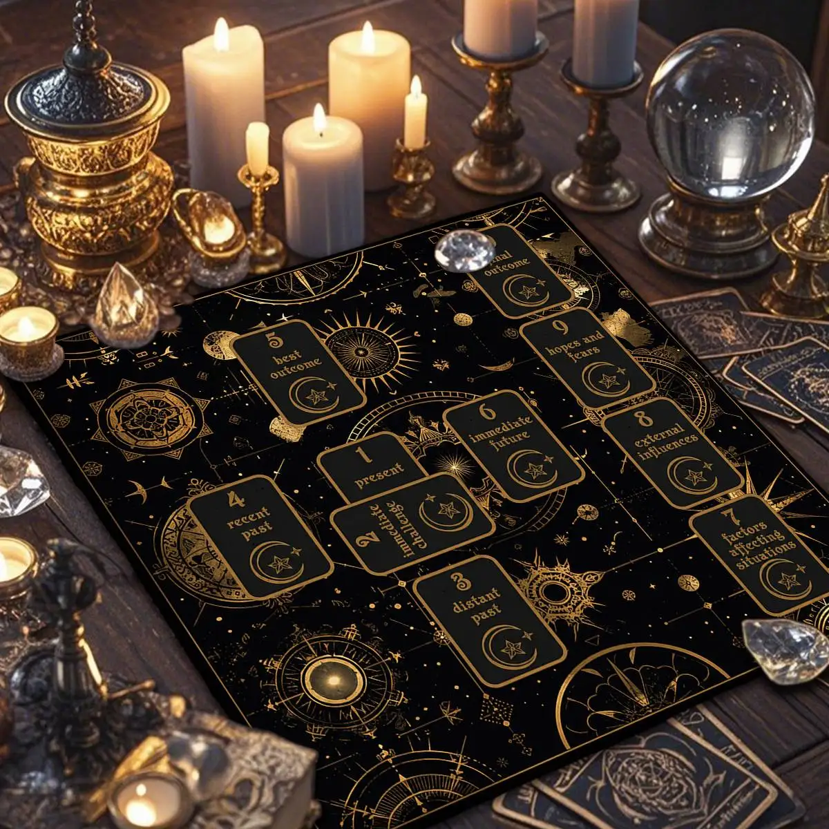 Retro Celtic Cross Altar Cloth With Astrology Chart Astrology Tarot Tablecloth For Divination Moon Vibrant Floral Tarot Cloth