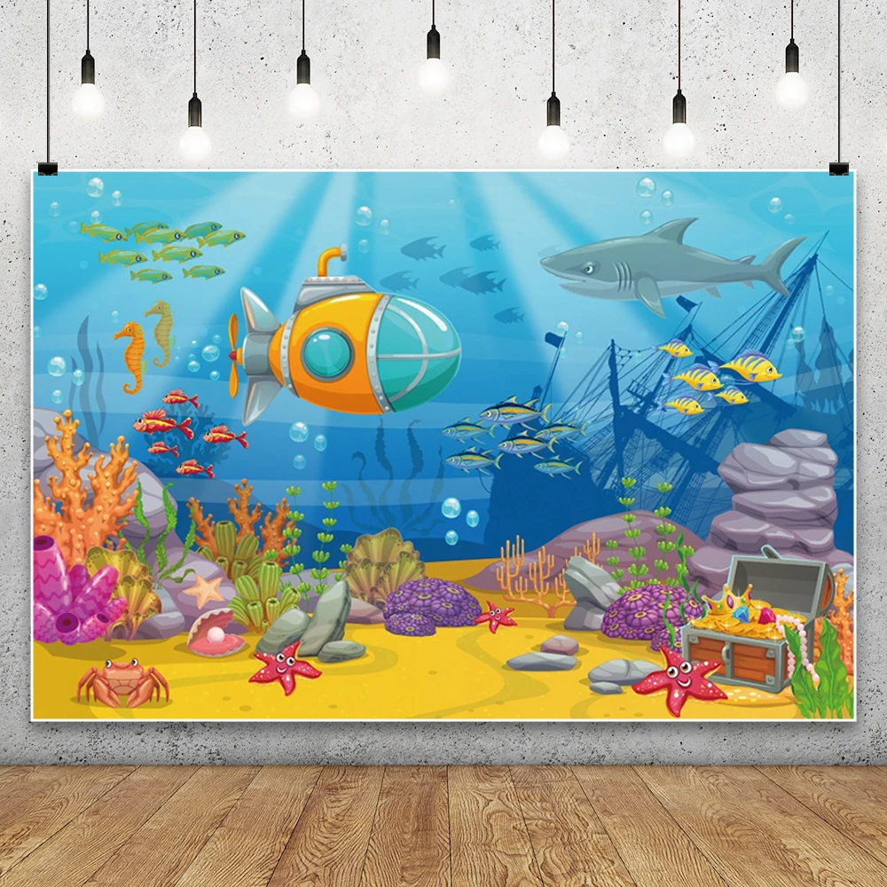

Summer Ocean Theme Kids Birthday Party Background Underwater Coral Starfish Aquarium Decor Photography Backdrop Photo Studio