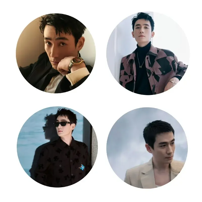 4PC/SET Zhu Yilong Poster Badge All TV Character of ZYL Drama Stills Photos Pictures Laser Fine Flash Bang Brooch Bag Decor Pins