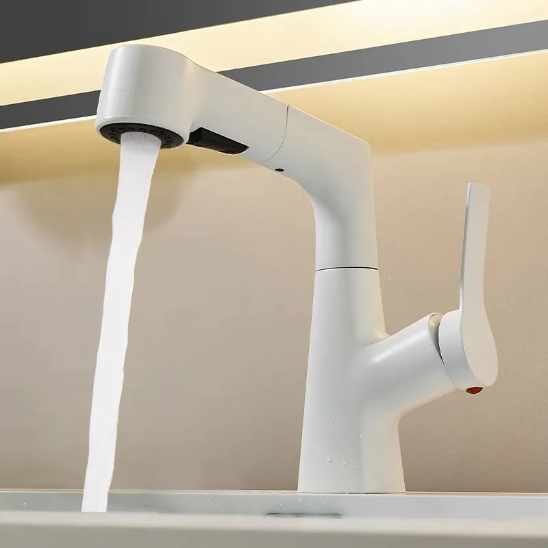 

Bathroom Sink Faucet with Pull Out Sprayer Single Handle Single Hole 2 Spray Modes Bathroom Faucet Hot & Cold Water Mixer Tap