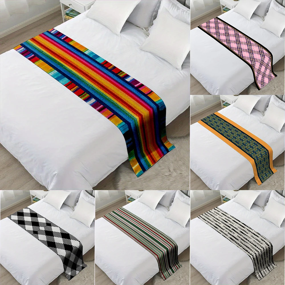 

2D Flat-1pc Boho Rainbow Stripe Table Runner , ,Used in hotels, home furnishing, bedding accessories.