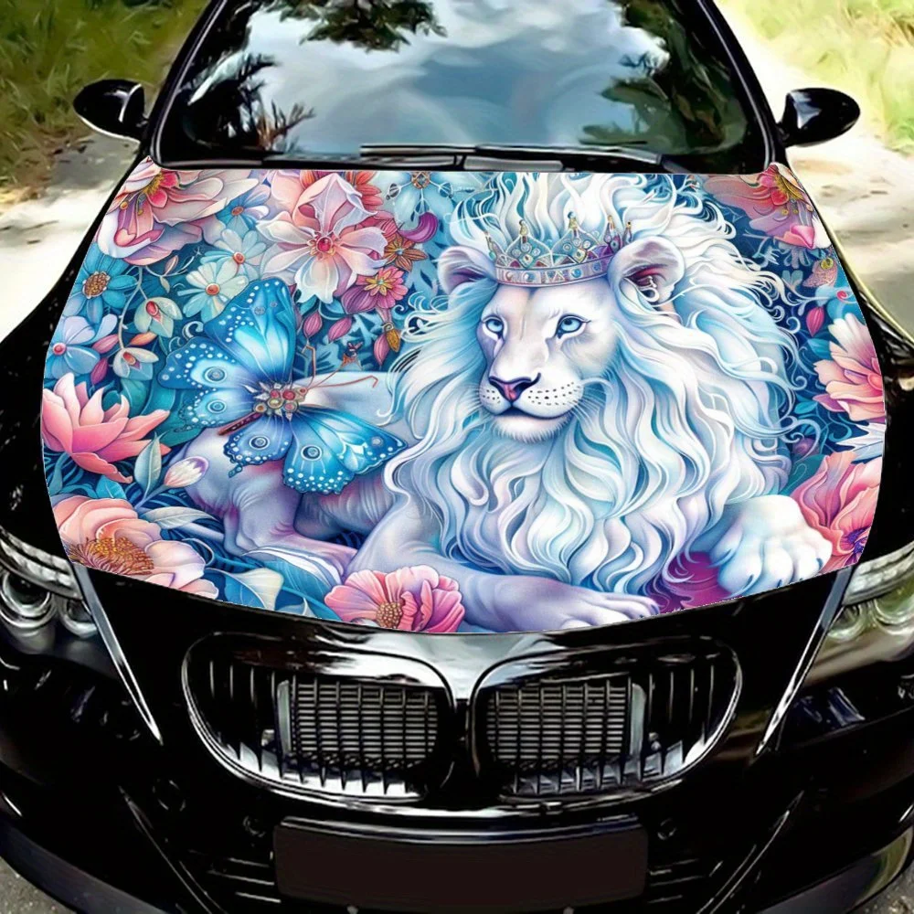 

Fantasy Rose: A Magical Encounter with a White Lion and a Sea of Flowers; Car Vinyl Wraps, Vinyl Car Hood Graphics, Vinyl Decals