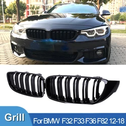 Pulleco grade de para-choque dianteiro de carro, grelha de corrida para bmw série 4 f32 f33 f36 m3 f80 m4 f82 12-18 acessórios pretos brilhantes de dupla placa