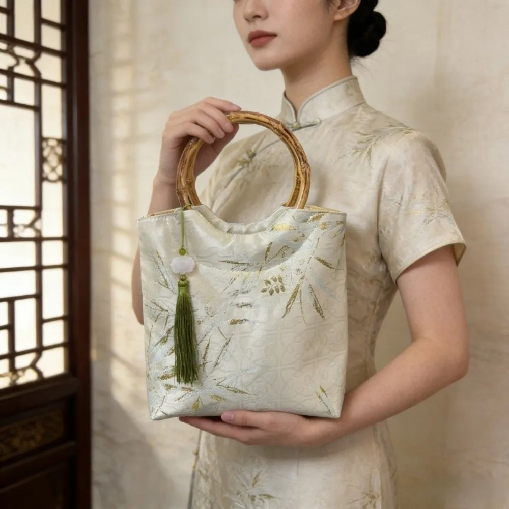 Imitation Bamboo Node New Chinese Style Handbag Printed Bamboo Leaf Hanfu Bucket Bag Resin Large Capacity Tote Bag Girls