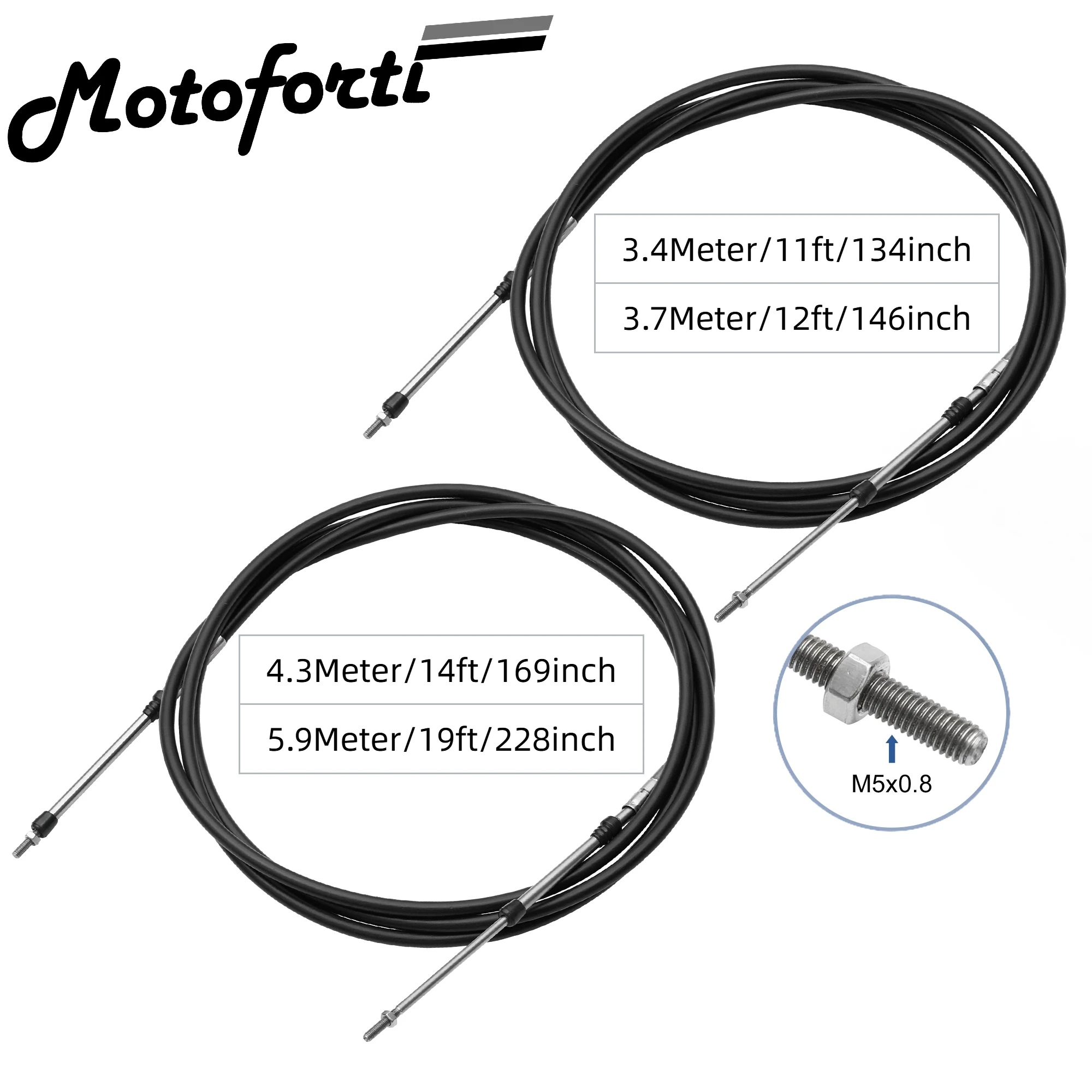 2pcs 134 146 169 228 Inch Marine Throttle Shift Remote Control Box Cable for Outboard Engine Boat Motor Steering System Black