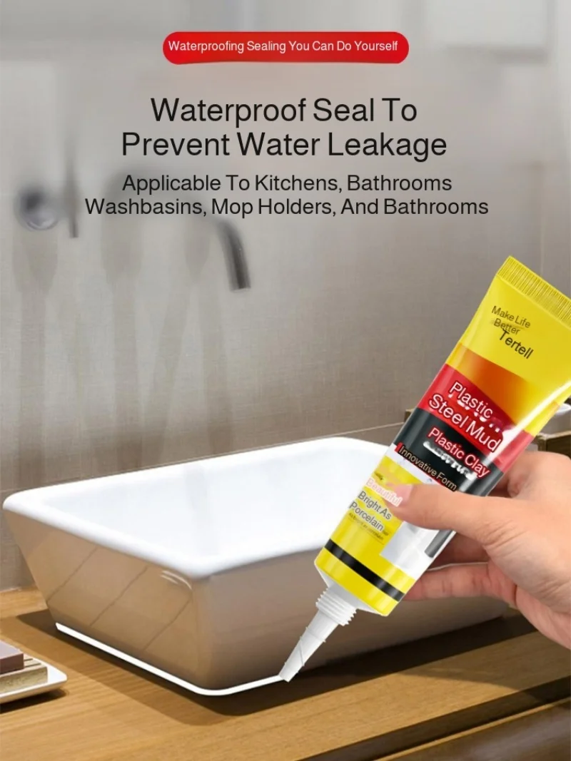 Home Waterproof Sealant for Kitchen/Bathroom, White Mildew-Proof Ceramic Glue, Toilet/Sink Edge Sealing Caulk, Durable Anti-Mold