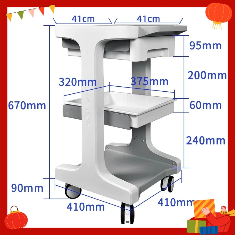 Medical Beauty Instrument Trolley, Salon Rolling Cart with Single Drawer, White Gray Mobile Storage Rack