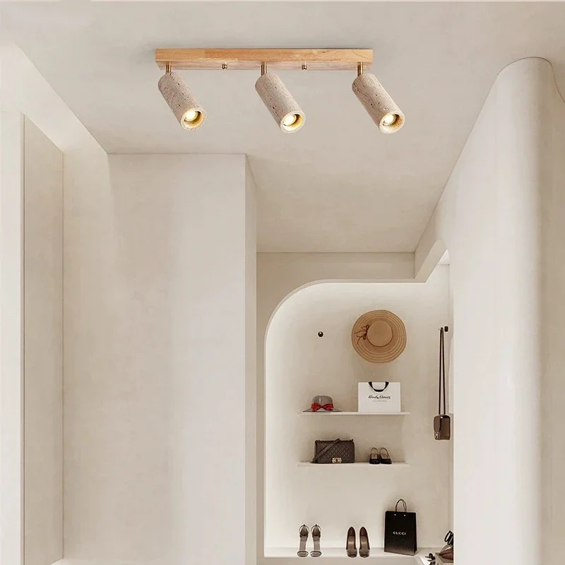 2025 Led Spotlight 3 Heads Surface Mounted Ceiling Lamp Stone Wood Spot Light Long Wall Foco For Living Room Cloakroom Clothing