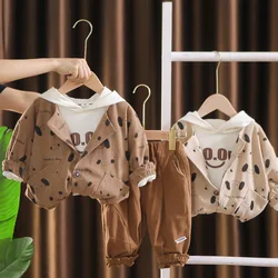 Spring Autumn Kids Boys 3PCS Clothes Set Cotton Printed Hoodies Cartoon Coat Sticker Pants Suit Children Baby Boys Outfits