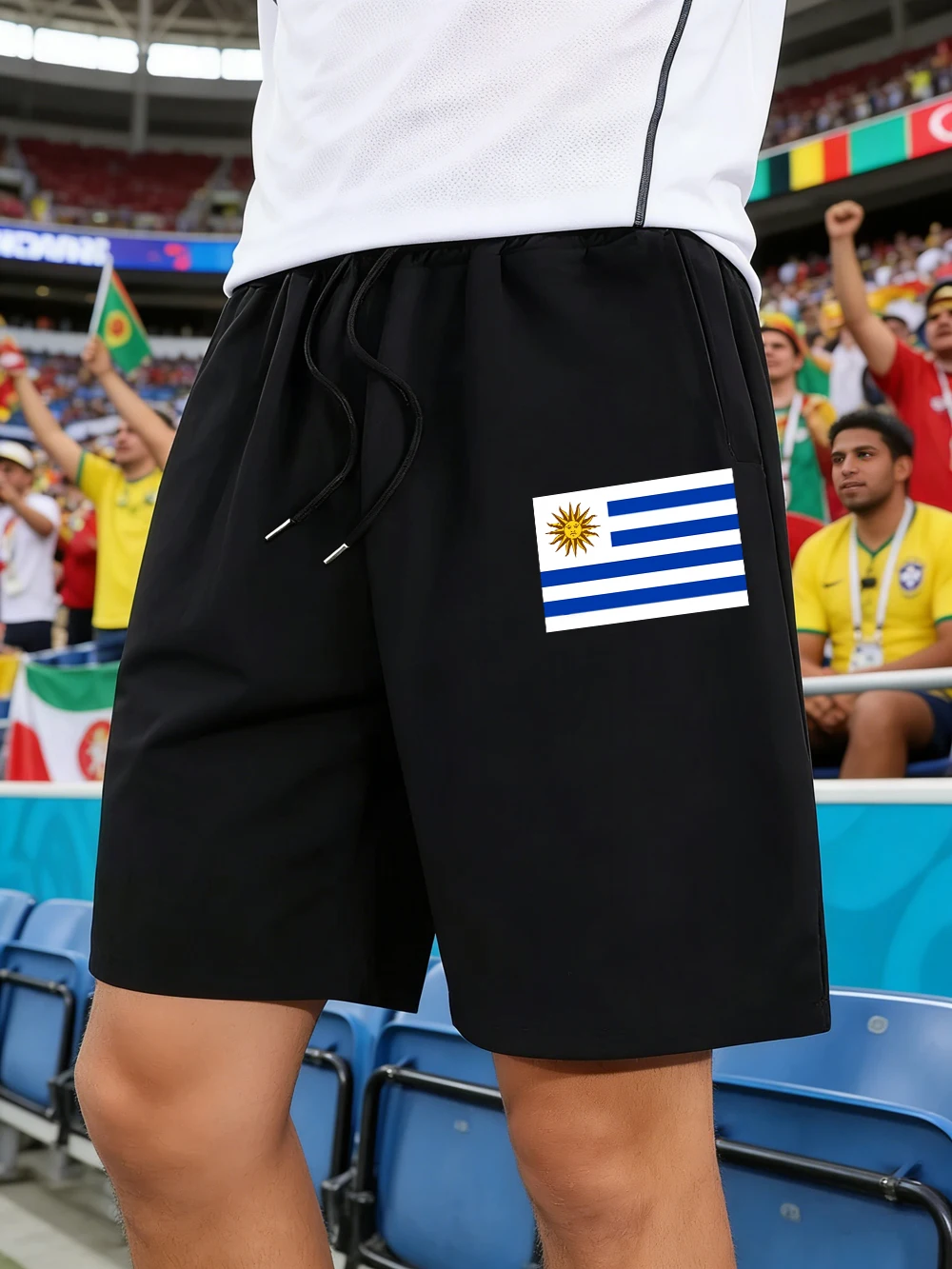 

Uruguay Flag Printed Pants Mens Summer Oversized Wide Knee Length Shorts Jogging Pocket Shorts Basics High Waisted Male Clothes