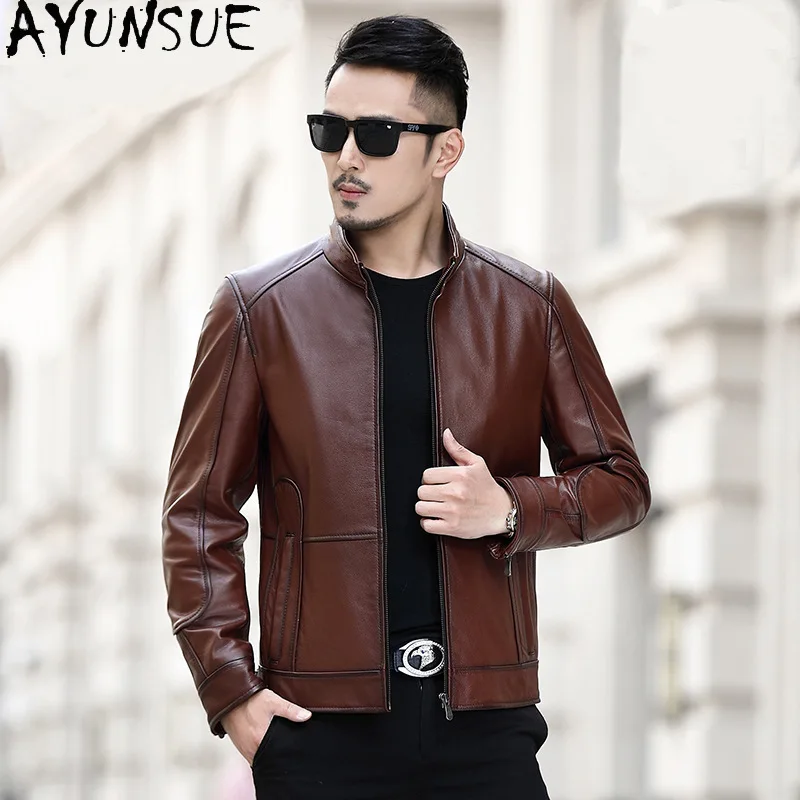 

AYUNSUE Real Cowhide Genuine Leather Jacket Men 2025 Spring Autumn Coat Mens Clothes Trendy Motocycle Coats Jaqueta De Couro
