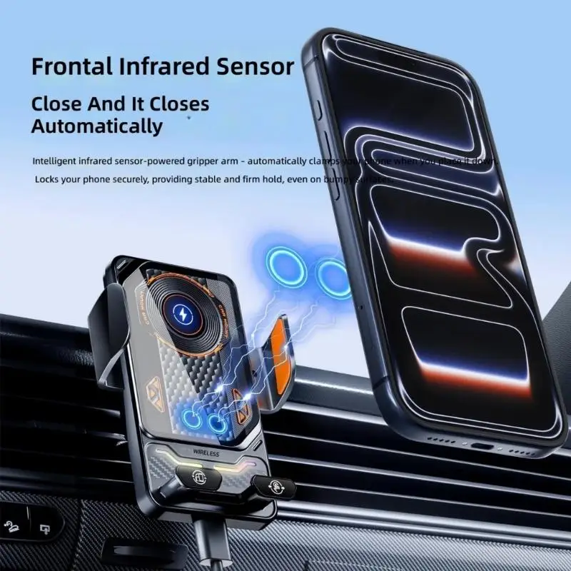 Y1UB Auto Clamping Wireless Charging Stand Car Air Vent Mount Phone Mount Charging Holder for Phone 17 360 Degree Rotating
