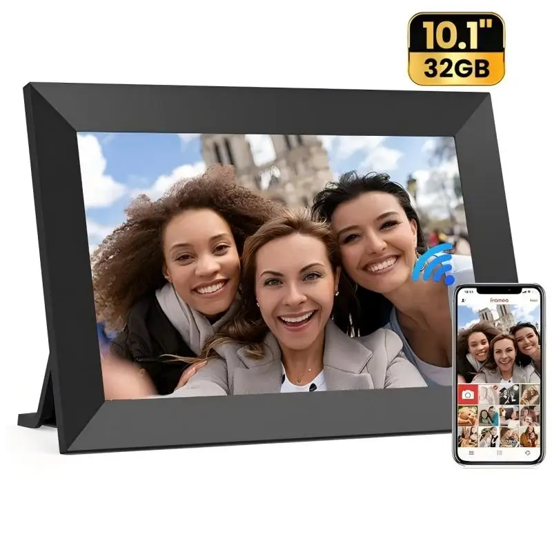 10.1” WiFi Digital Photo Frame, IPS Touch Screen, 32GB Storage, Gravity Sensor Support, Photo/Video Sharing via Secure Free Apps