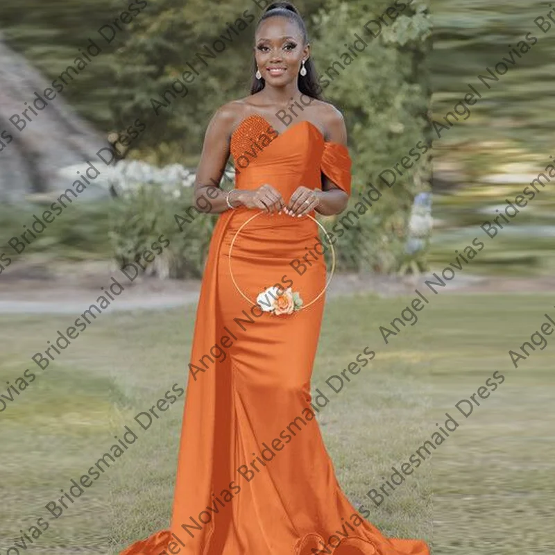 فساتين وصيفة الشرف طويلة حورية البحر باللون البرتقالي مع تنورة جانبية مخصصة للنساء لحفلات الزفاف رداء Mariage Invite #1