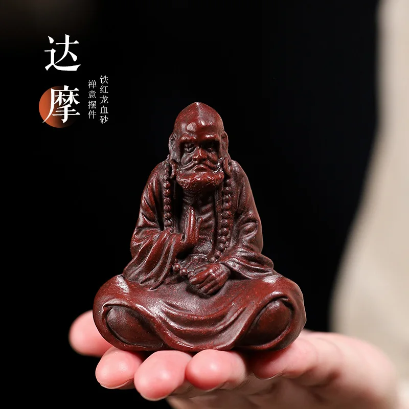 Yixing Zisha Tea Pet Handmade Bodhidharma Figurine Zen Monk Statue Chinese Tea Table Decoration Home Decor