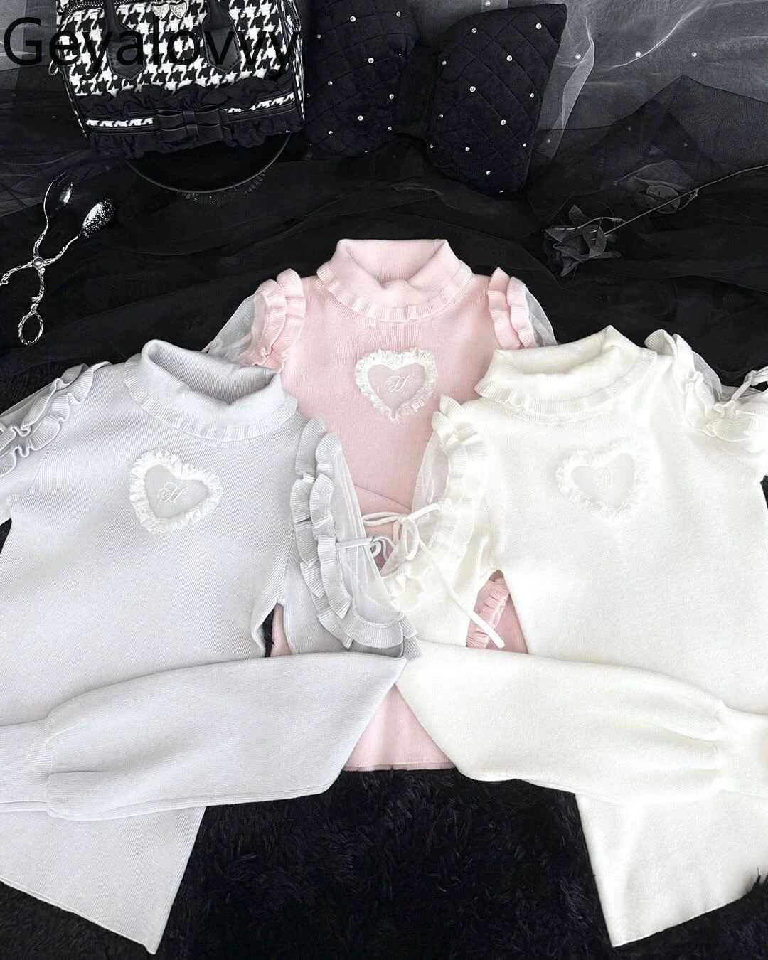 

Осенне-зимний пуловер в японском стиле, свитер с полуводолазкой, вязаные свитера с рюшами и рукавами-фонариками, топ для женщин