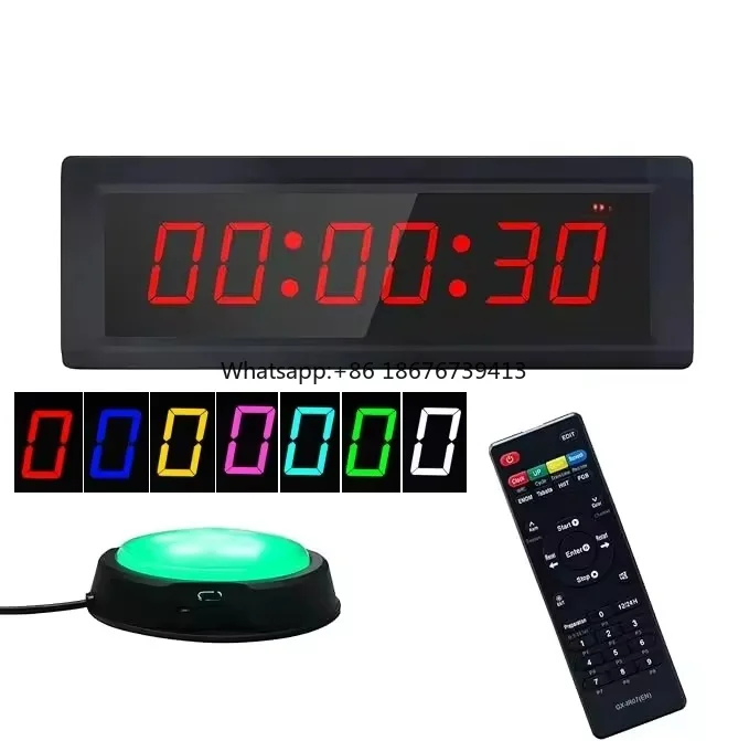 7 Color Digit Switchable 1.5inch Display LED Editable Multiple Mode Digital Countdown Timer Clock with Push Button Control
