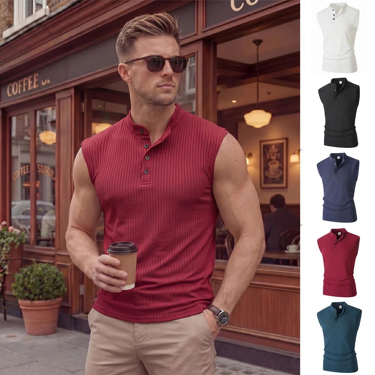 Herren Gym Streifen Tanktop Atmungsaktives Ärmelloses Shirt Sport-Unterhemd Bodybuilding-Weste Einfarbiges Casual T-Shirt Streetwear