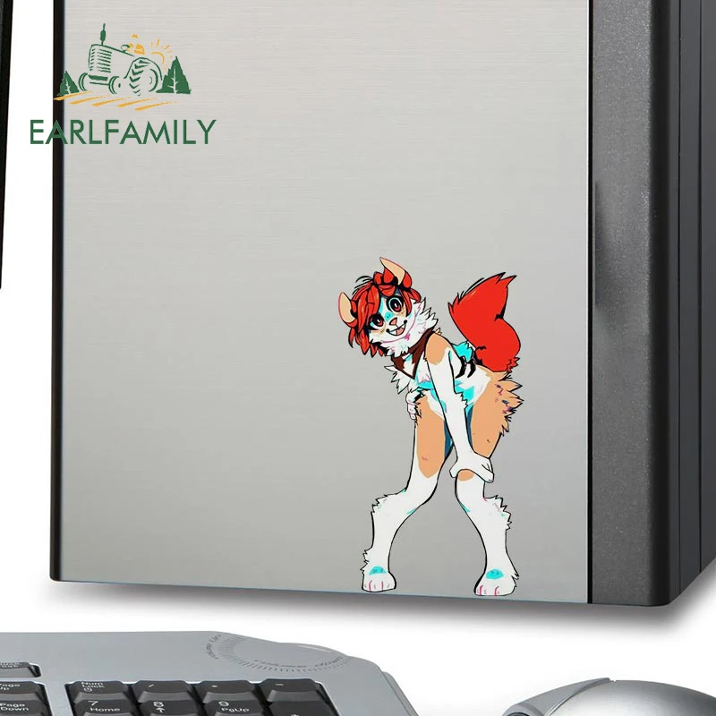 EARLFAMILY 13cm x 7.3cm for Orange Red Fox Dog Furry Car Stickers and Decal Fashion Occlusion Scratch Custom Printing Decoration