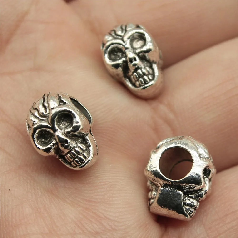 WYSIWYG 4pcs 12x9x7mm 2 Colors Skull European Big Hole Beads Pendant For DIY Jewelry Making Handmade Jewelry Craft Findings