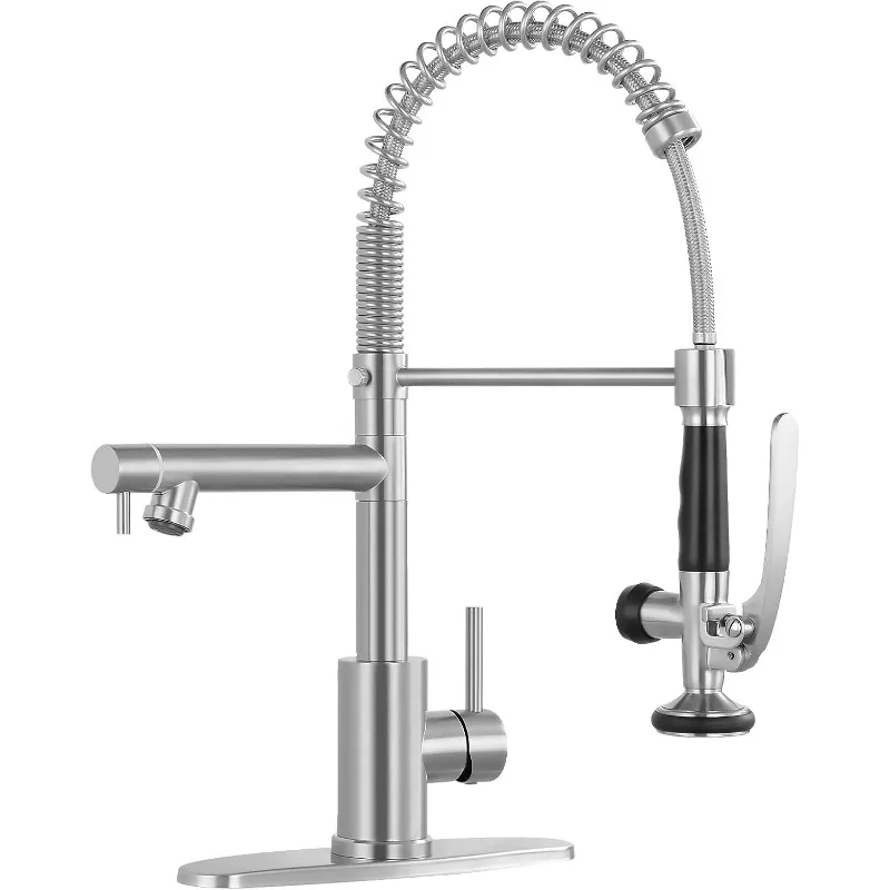 

Kitchen Faucet with Pull Down Sprayer, Commercial High Pressure Single Handle Kitchen Sink Faucet, High Arch Spring Stainless St