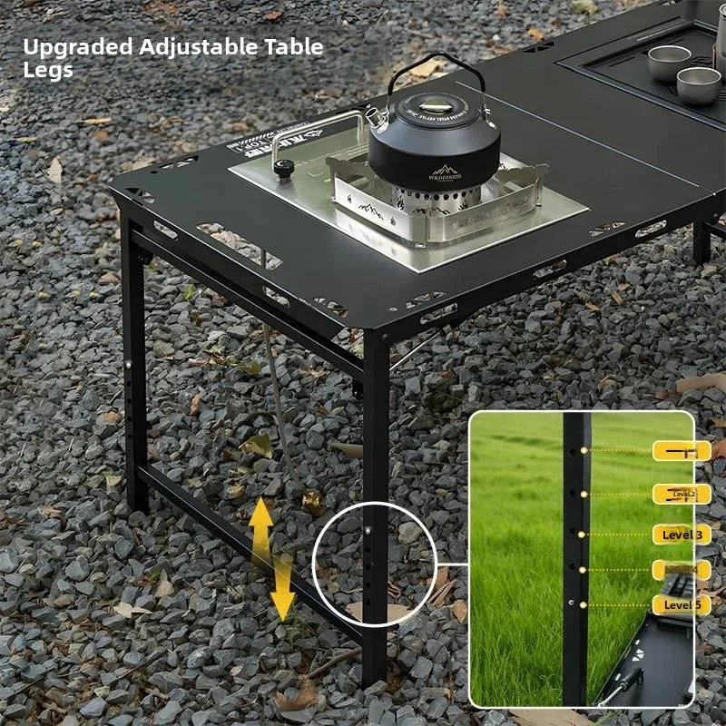 Outdoor Portable Lightweight Folding Table with Four Poles Hydraulic Lift Table Carry-On Box Cover Travel Table Tea Table