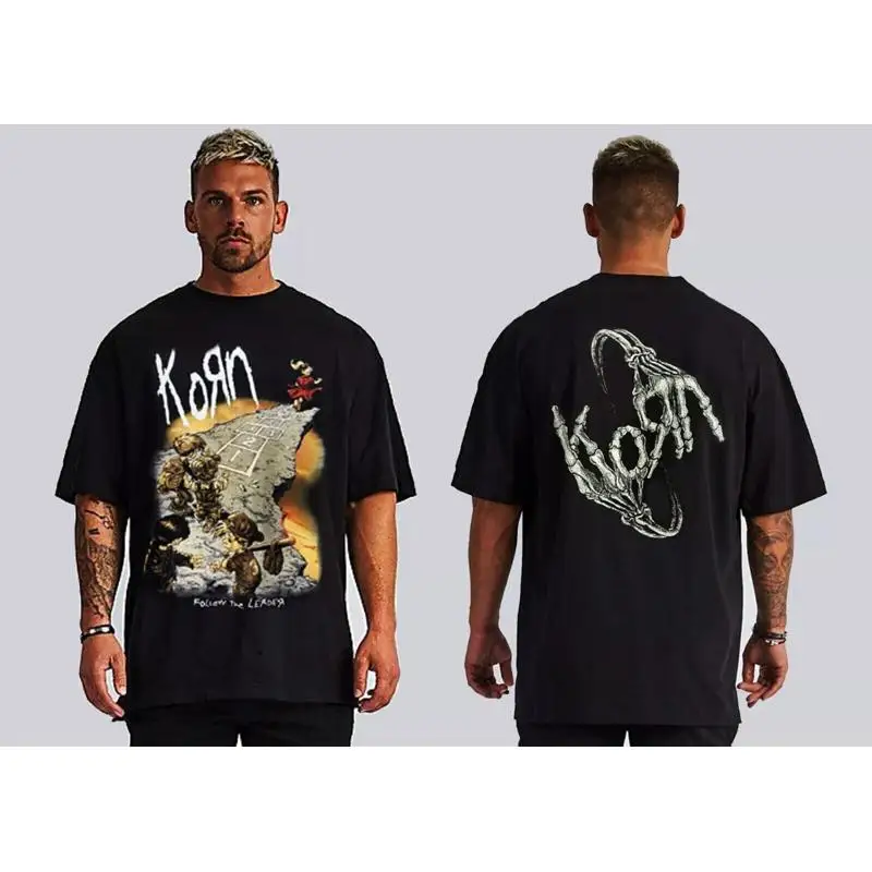 

KORN FOLLOW THE LEADER ПЕРЕДНИЙ И ЗАДНИЙ ПРИНТ NU МЕТАЛЛИЧЕСКИЕ ЧЕРНЫЕ ФУТБОЛКИ ROCK