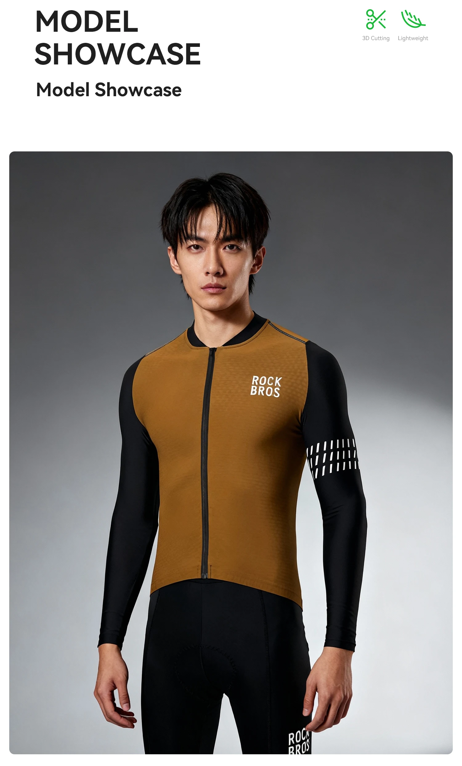 ROCKBROS Radtrikot mit langen Ärmeln, dünnes Fleece-Design, reflektierende Elemente, mit YKK-Reißverschluss, bequeme Fahrradjacke mit langen Ärmeln. – Detail 7