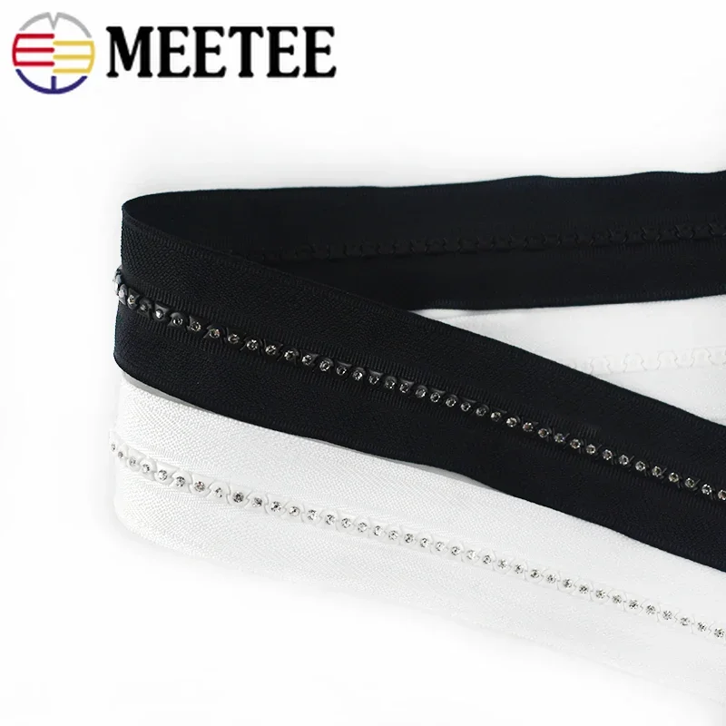 1Pc Meetee 50/60/70cm 5# Resin Rhinestone Zipper Open-End Auto Lock Diamond Decoration Zips for Jacket Coat DIY Sewing Zippers