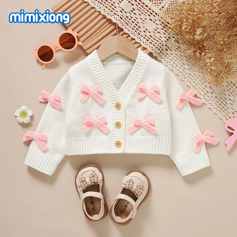 

Baby Girls Sweaters Knit Cute Pink Bowknot Infant Winter Outwear Jackets Tops 1-3Y Toddler Button Up Long Sleeves Knitwear Coats