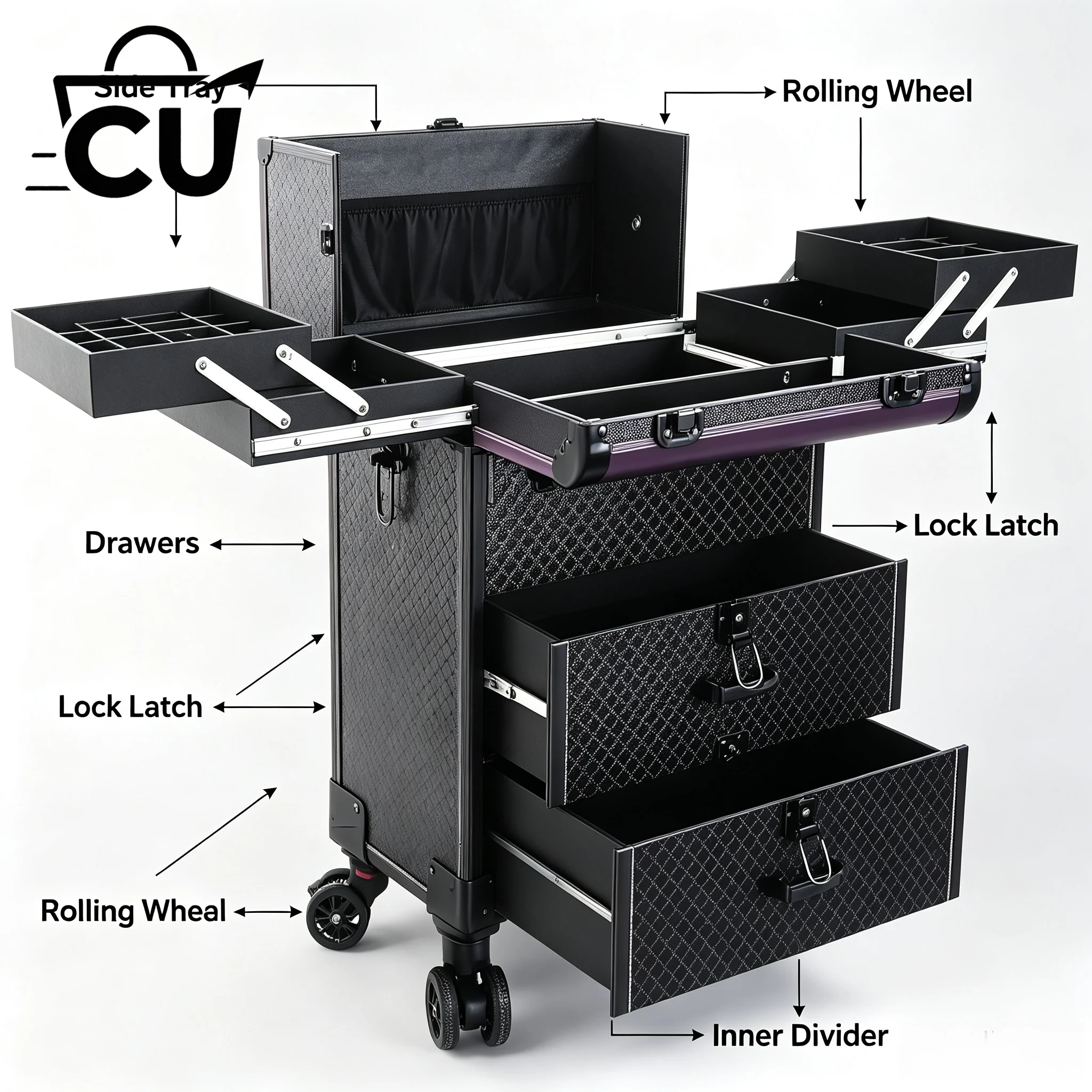 Large Multi-Layer Lockable Tie Rod Cosmetic Case,Portable Storage Box for Makeup Artist Nail Art & Embroidery Professional Tools