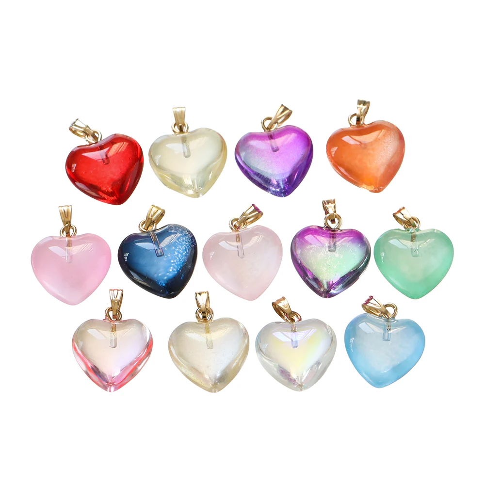 10 sztuk/partia czeski Lampwork kryształowe szkło serce wisiorki z koralikami wisiorek DIY ręcznie robiona biżuteria naszyjniki kolczyki akcesoria
