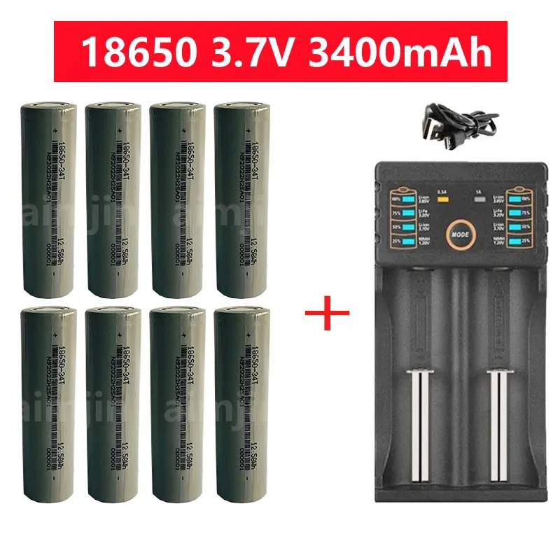 18650 3.7v3400mah 34T, Suitable for Power Banks, Mobile Inverters, UV Counterfeit Detection Lamps, Fluorescent Agent Anti