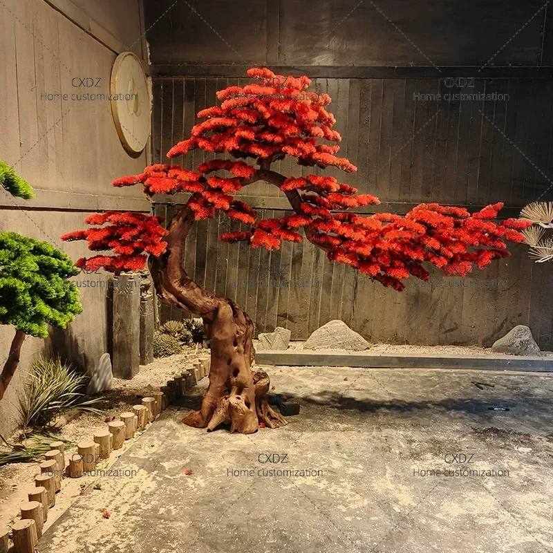 Simulation Red Welcome Pine Tree Artificial Plant New Chinese Style Indoor Landscaping Fake Tree Soft Decoration for Hotel