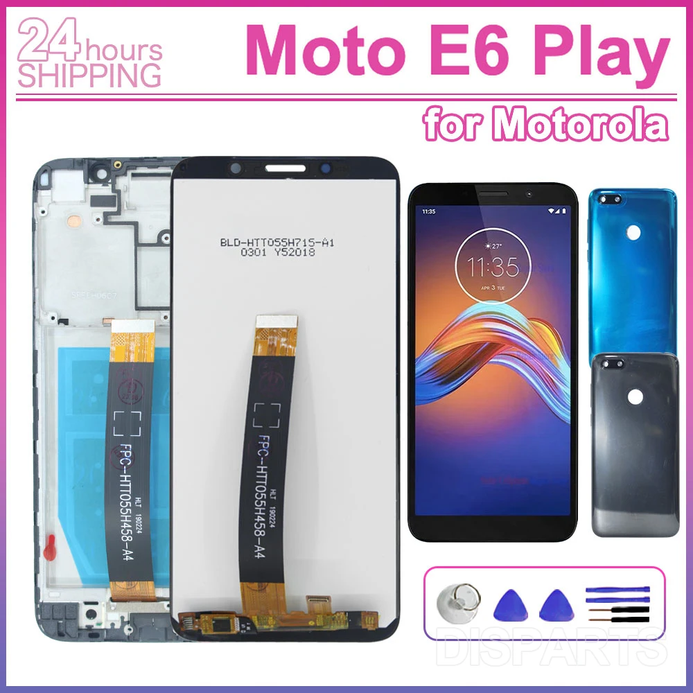 Repair kit for Motorola Moto E6 Play monitor touch screen digitizer replacement component XT2029 with border and back cover