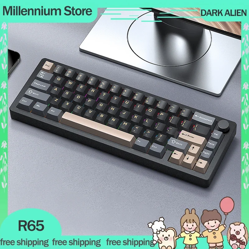 DARK ALIEN R65 3 Mode 2.4G Mechanical Keyboard Bluetooth Wireless Keyboards 66Keys Aluminum Alloy Structure RGB Gaming Keyboards