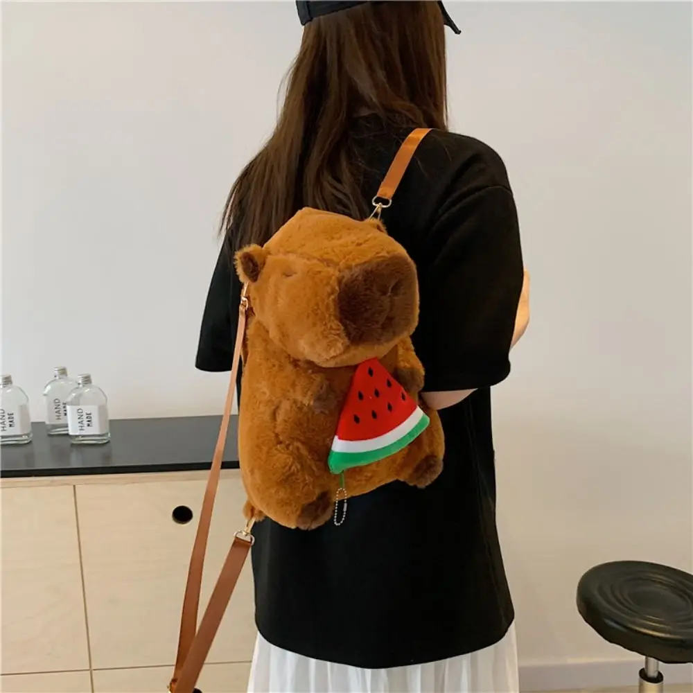 

Large Capacity Capybara Plush Backpack Korean Style Fruit Pattern Cartoon Children's School Bag Storage Bag Watermelon