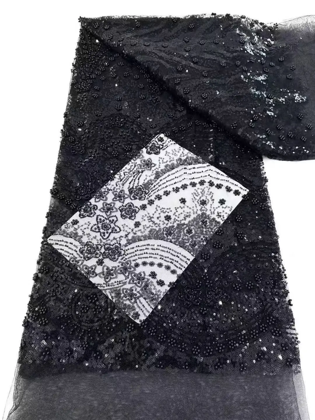 

Luxury African Lace Fabric Sequins Beaded Embroidery Groom Nigerian Bridal High Quality French Tulle Lace Fabric For Wedding