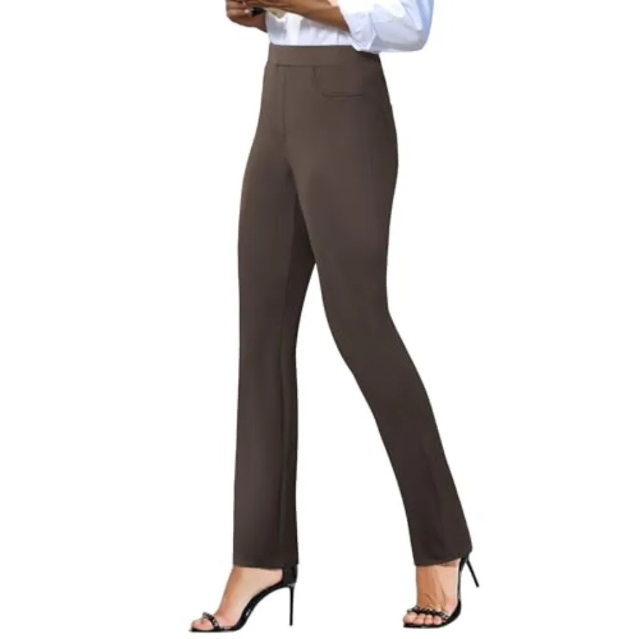 

keriffe Women's Stretchy Yoga Dress Pants High Waisted Straight Leg Casual Work Business Office Slacks 4 Pockets