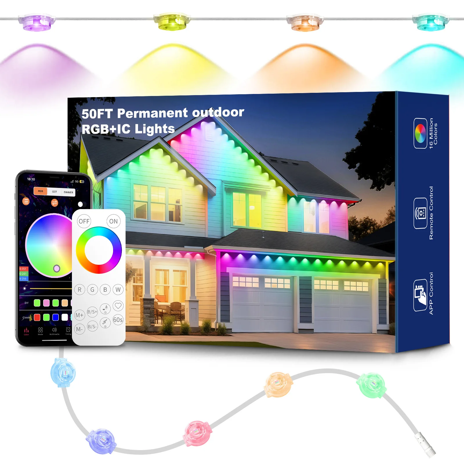 15 متر/30 متر الذكية RGB LED أضواء خارجية لتقوم بها بنفسك ألوان IP67 مقاوم للماء الطنف الإضاءة للمنزل عيد الميلاد هالوين الزينة اليومية