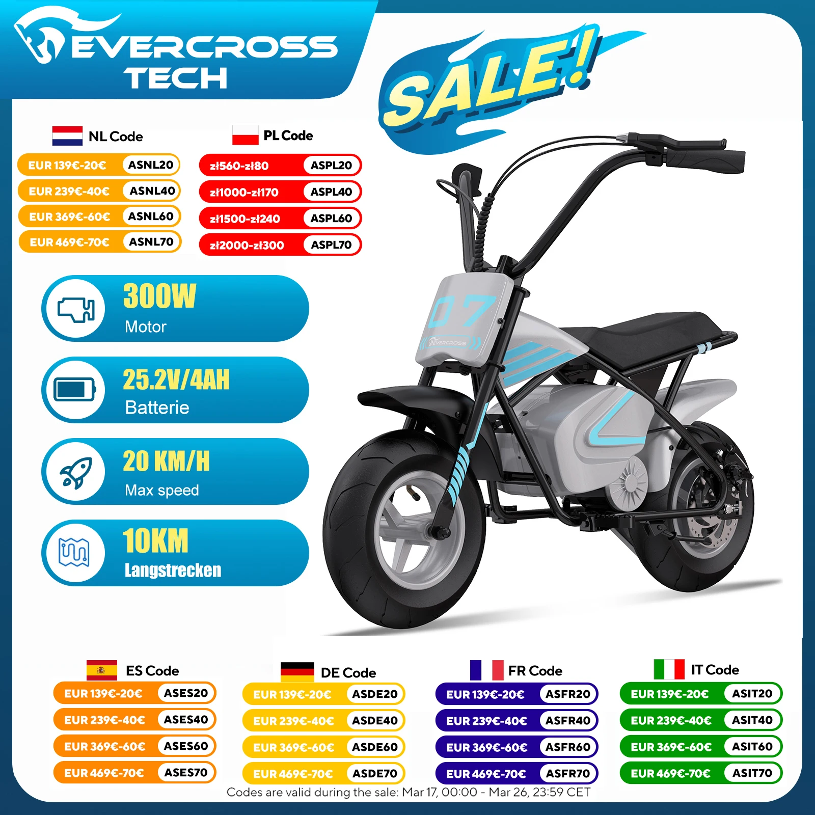 EVERCROSS TECH EV 07M child electric Motorbike, speed 20 km/h, range 10 km, wheels 11 