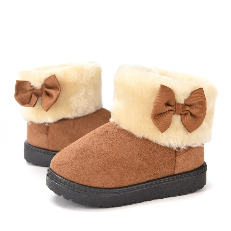 Girls Snow Boots Winter Warm Kids Cotton Shoes Baby Suede Anti Slip Sneakers Bowknot Princess Short Boots Plush Children Shoes