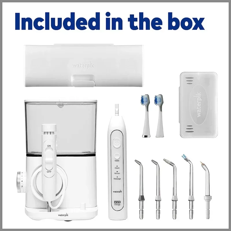 QWWaterpik Complete Care 9.0 Sonic Electric Toothbrush with Water Flosser,CC-01 White,11 Piece Set