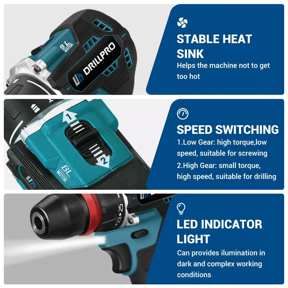 Imagem -05 - Drillpro-chave de Fenda Elétrica sem Escova 2in sem Fio Furadeira Multifuncional Ferramenta Elétrica para Bateria Makita 280n.m
