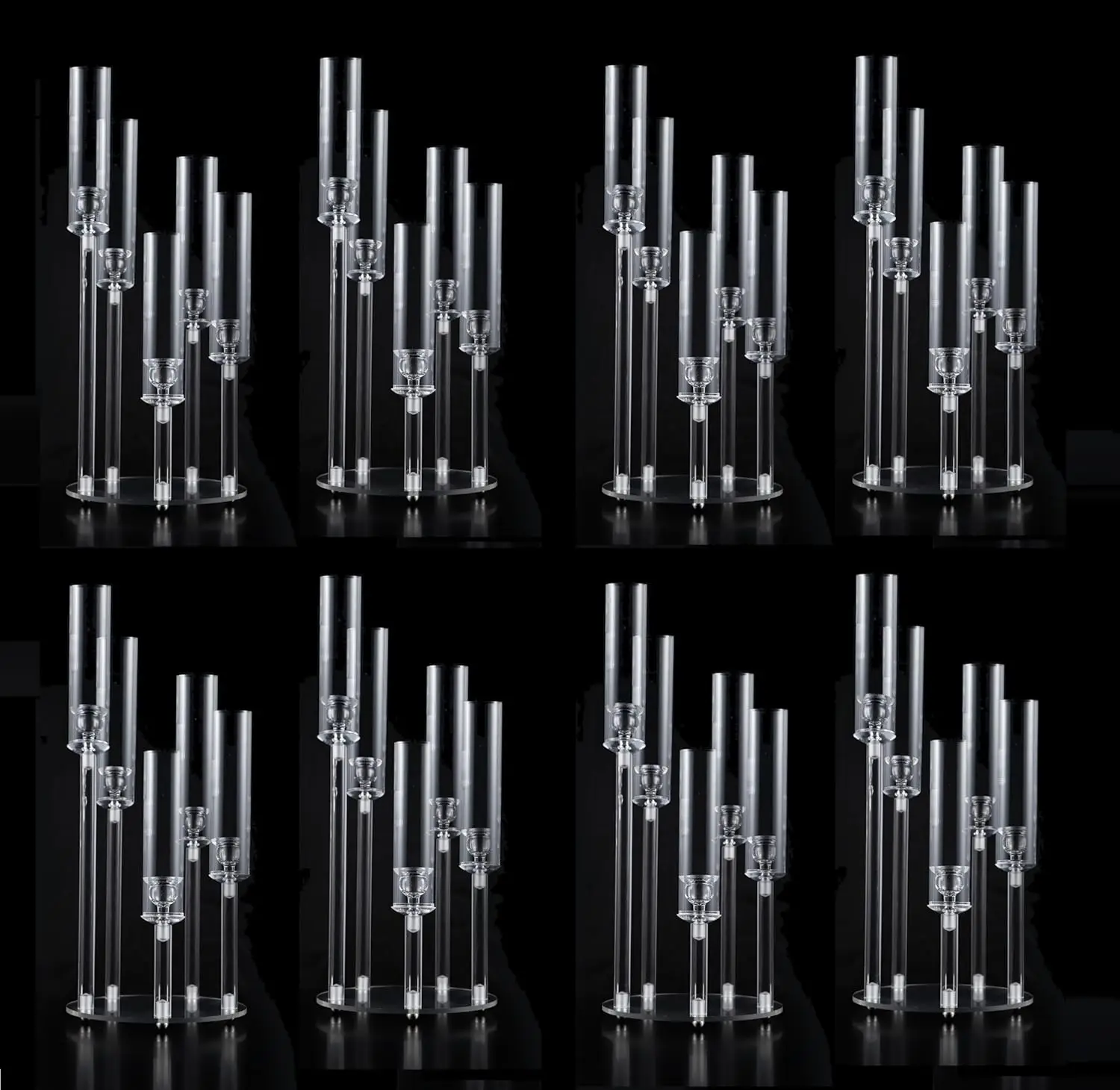 8Sets 5-Arm Acrylic Clear Candelabra Centerpieces Wedding Candle Holder Table Decoration for Christmas Party